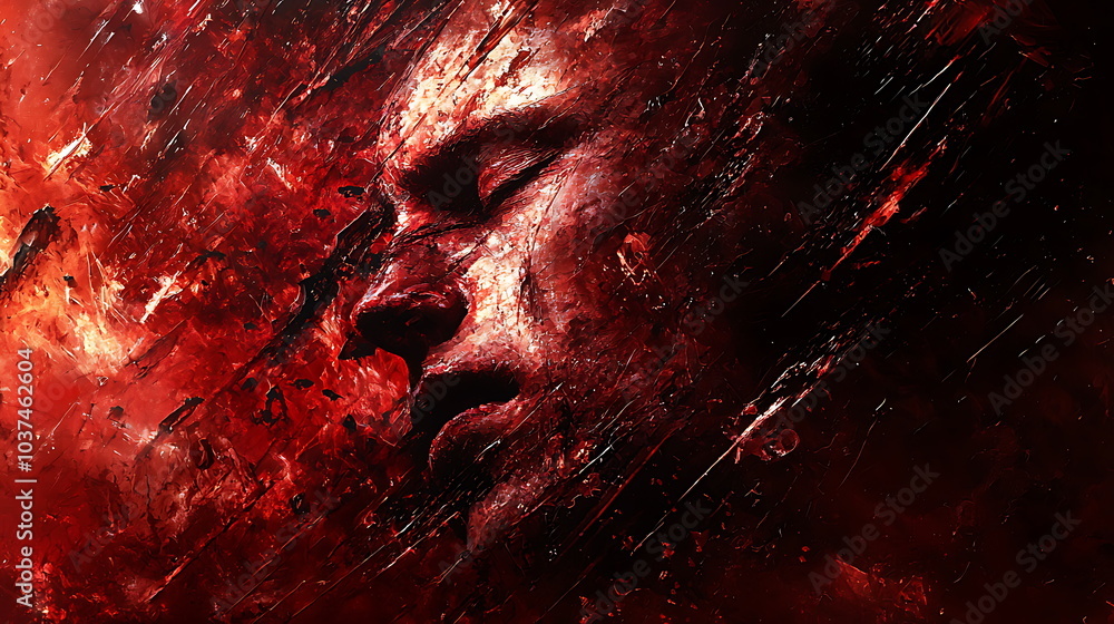 Poster Vibrant abstract expression of emotion a colorful representation of a person's face in dynamic hues and textures