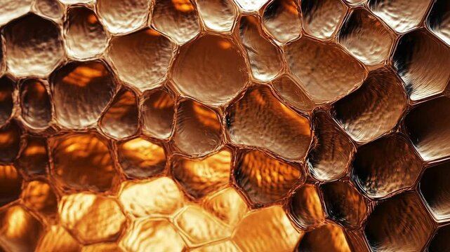 A close-up shot of a copper surface, showing the intricate pattern of hammered metal