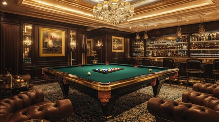 A lavish Hollywood Regency billiards room