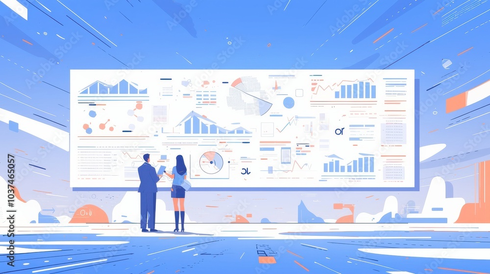 Poster futuristic business presentation with data visualizations