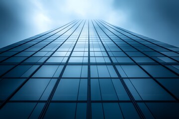 現代的なビルの外観を見上げる様子、曇り空の下での静けさを感じる瞬間