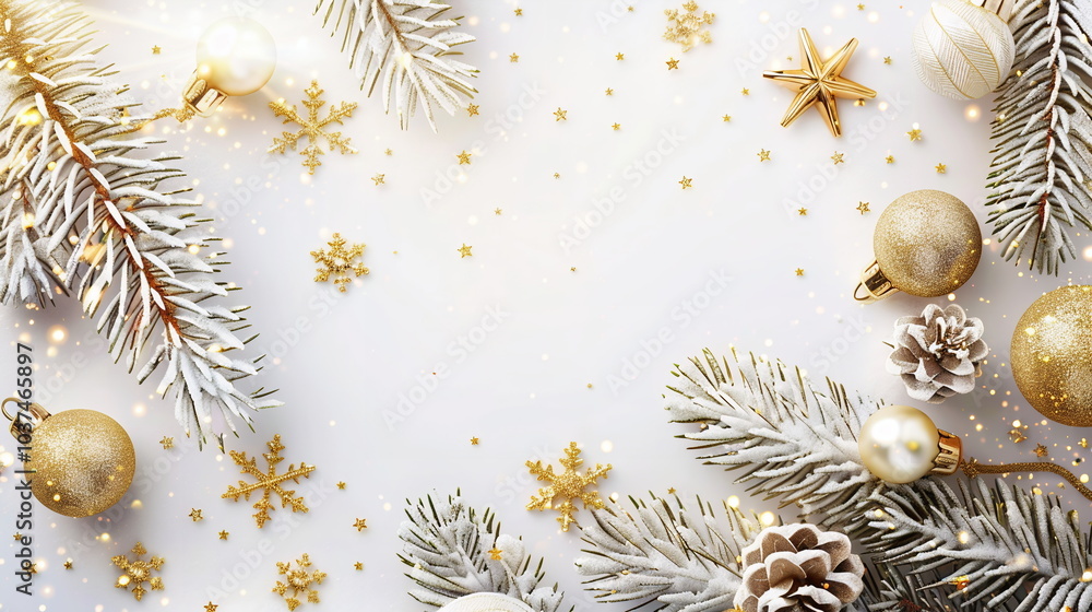 Fototapete elegant white and gold merry christmas background with christmas element and empty copy space. new y