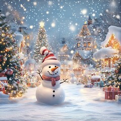 Obraz premium Magical Snowy Scene with Snowman