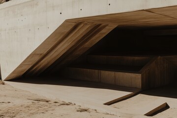 近代的なコンクリート構造物がある風景、日中の明るさの中で見る