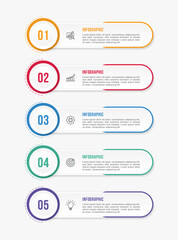 Timeline infographic template design. 5 options or steps business infographic template design. Can be used for process diagram, presentations, workflow layout, flow chart, steps, banner.