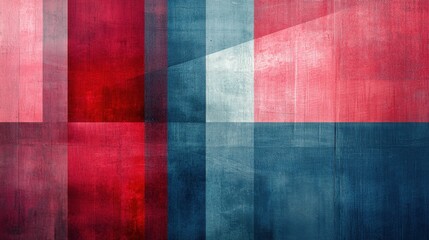 A modern abstract artwork featuring vibrant red and blue geometric shapes creating a textured background. Perfect for digital display or artistic inspiration.