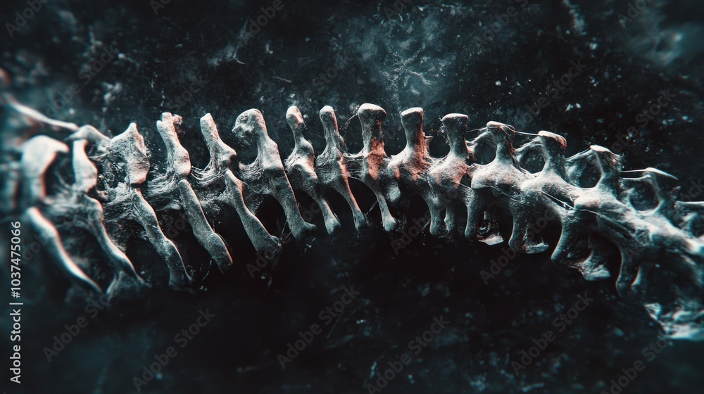 Poster close-up of a vertebral column, showcasing intricate skeletal structures.