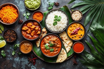 Traditional indian cuisine displayed on a table setting