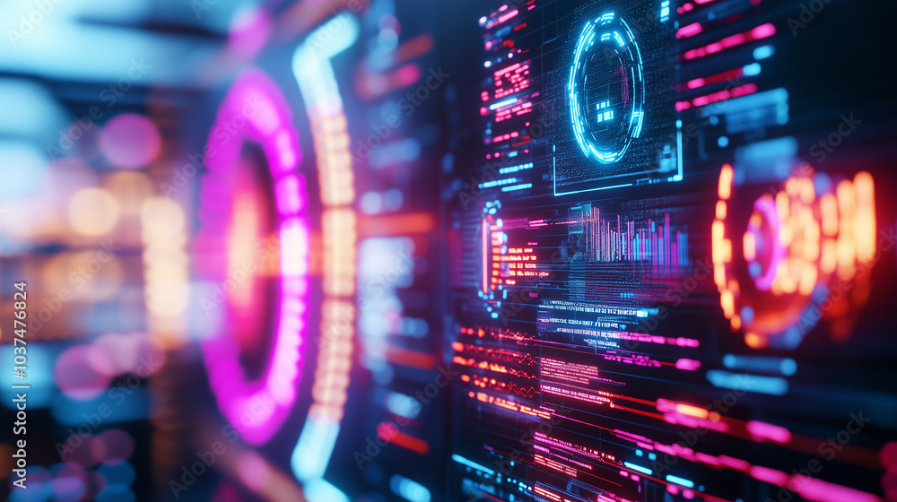 Aufkleber futuristic cybersecurity interface with holographic data analytics