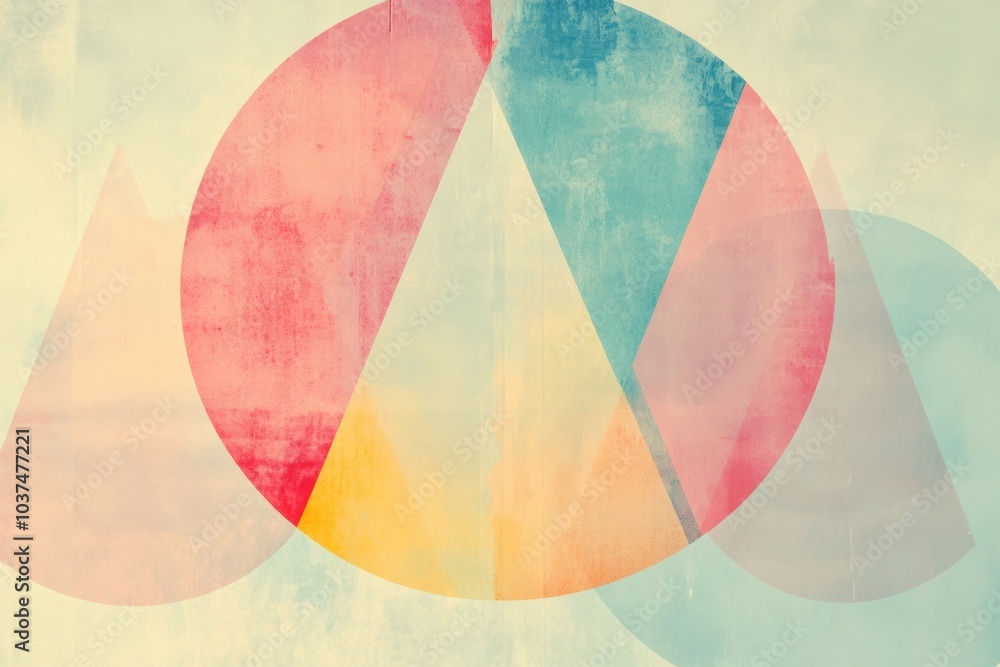 Poster colorful abstract shapes interact harmoniously against a gentle pastel background, creating a visual