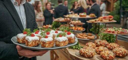 Luxurious Close-Up of Gourmet Cakes on Elegant Plate at Stylish Event