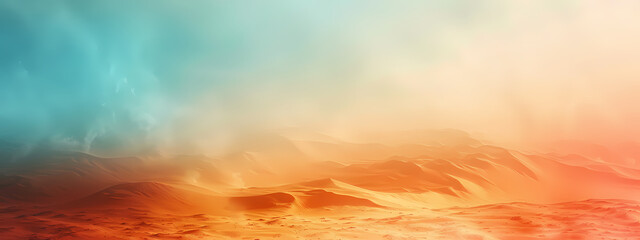 A breathtaking landscape featuring warm orange and cool blue hues, evoking a serene and otherworldly atmosphere.