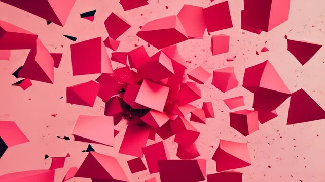 abstract background with pink 3d cubes exploding
