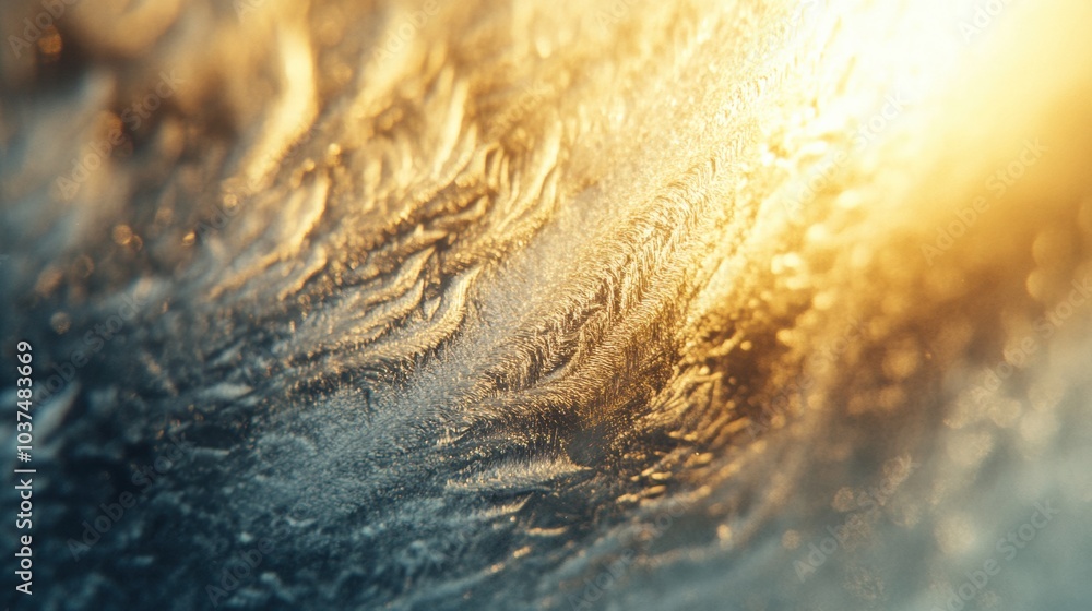 Aufkleber A mesmerizing display of abstract frosty patterns glistens as sunlight casts a warm glow over the cold surface. Generative AI