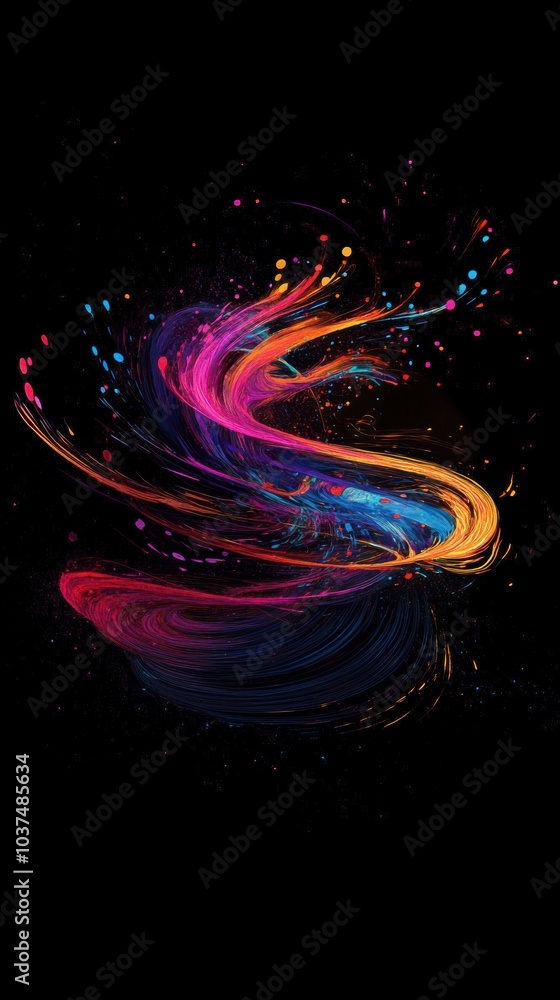 Poster colorful swirling lines on a dark background create an abstract design perfect for mobile wallpaper.