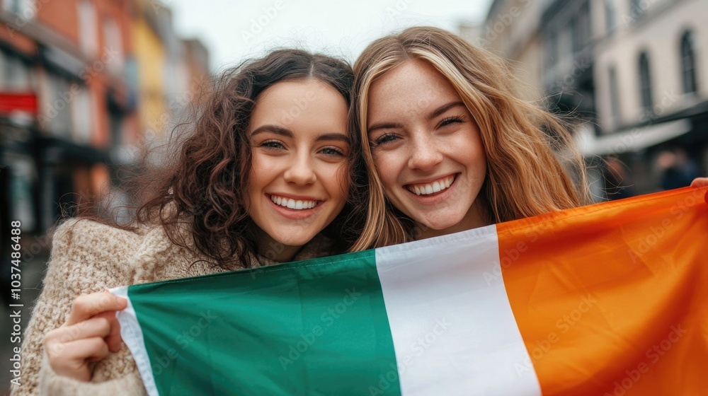 Wall mural Celebratory Friends with Irish Flag