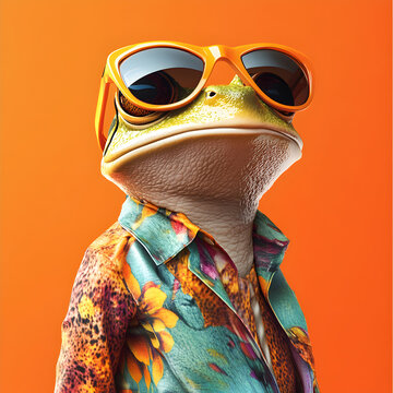 Frog in Tropical Shirt and Sunglasses
