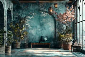 Rustic Conservatory with Lush Plants and Vintage Decor Accents