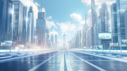 Fototapeta premium Expansive Empty City Street View from Ground Level