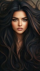 Fototapeta premium This Portrait Features a Stunning Woman With Long, Lustrous Hair, Beautifully Framing Her Face