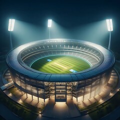 "Illuminated Majesty: Aerial View of the Cricket Stadium"