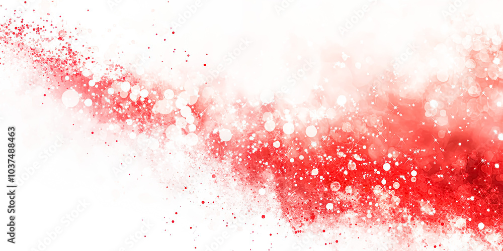 Poster red and white background with red splatters of paint. the splatters are in different sizes and are s