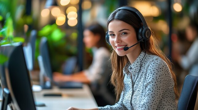 Friendly Customer Support Agent Assisting Clients at a Modern Support Center During Daytime Operations. Generative AI