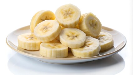 banana slices on a plate isolated on white background