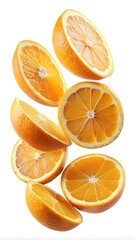 Fototapeta premium falling orange slices isolated on white