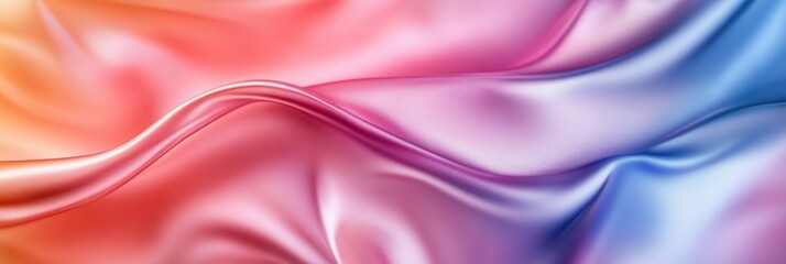 Soft satin fabric waves colourful background design. Texture with smooth flowing patterns and light shiny effect