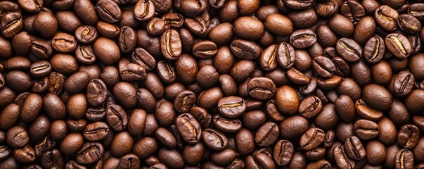 Obraz premium A close-up of roasted coffee beans, showcasing their rich, dark texture and warm tones, ideal for coffee lovers and enthusiasts.