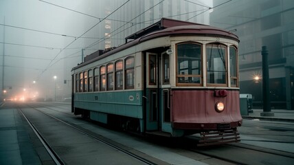 Abandoned Streetcar in Fog