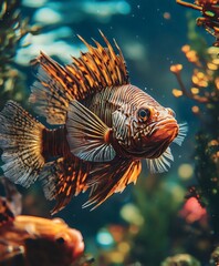 Fototapeta premium Vibrant Colorful Fish Swimming Underwater Coral Reef Ocean