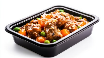 Fototapeta premium Black Rectangular Plastic Food Container with Chicken Dish