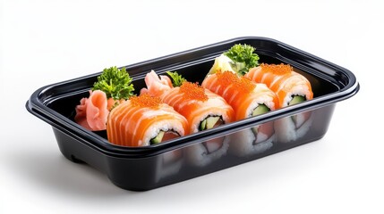 Fresh Sushi in Black Plastic Tray