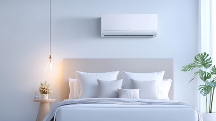 Modern White Air Conditioner in Cozy Bedroom Setting
