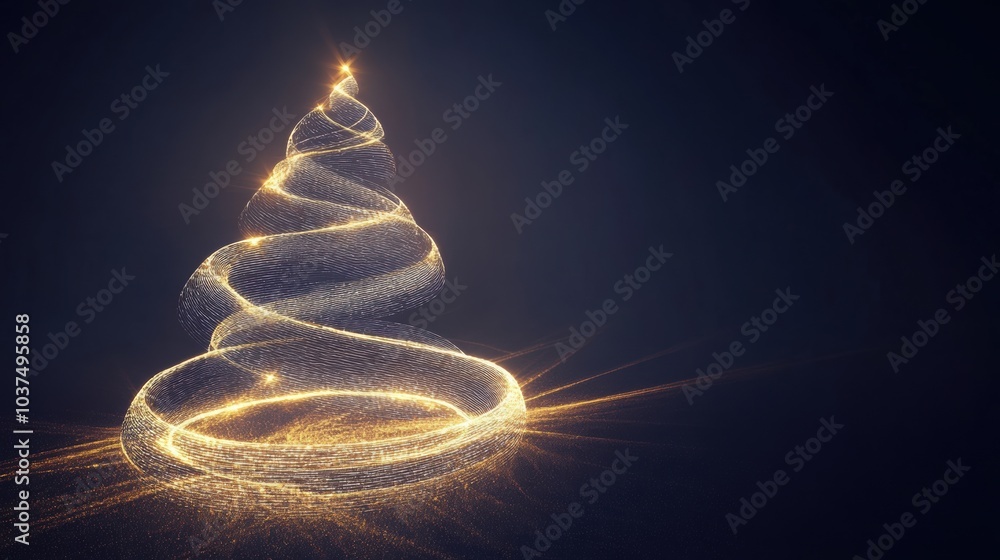 Aufkleber An illuminated abstract design of a Christmas tree gracefully twisting upwards, emanating a sense of warmth and holiday cheer. Generative AI