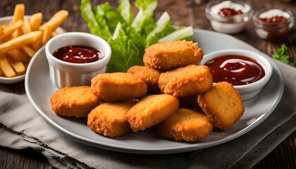 Chicken Nuggets with Dipping Sauce and Fries