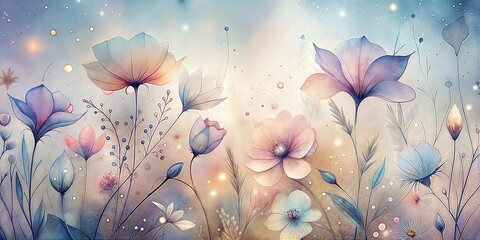 Delicate floral watercolor illustration with soft pastel colors and dreamy background