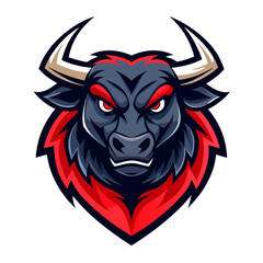 Bull head mascot vector illustration or scary skull tattoo design with horns