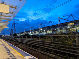 London, UK - 2023.11.01: An empty Elizabeth Line platform at Custom House Station during dawn with...