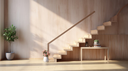 generated illustration of loft style metal stair and concrete wall
