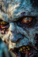 Eerie Close-Up of a Sinister Zombie Face