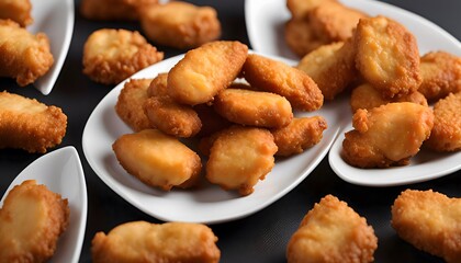 Crispy Fried Chicken Nuggets on White Plates