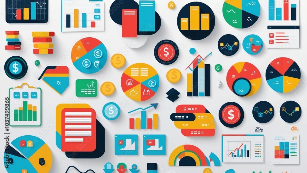 Poster charts and graphs with glowing lights and blurred lines – data visualization and statistical analysi