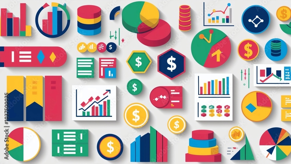 Poster charts and graphs with glowing lights and blurred lines – data visualization and statistical analysi