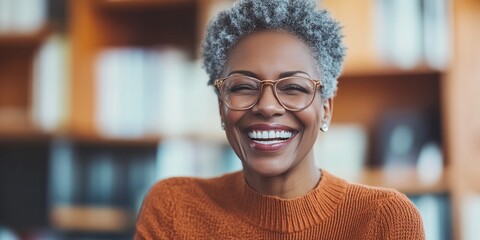 Bright Office Scene Featuring Joyful Mature Worker