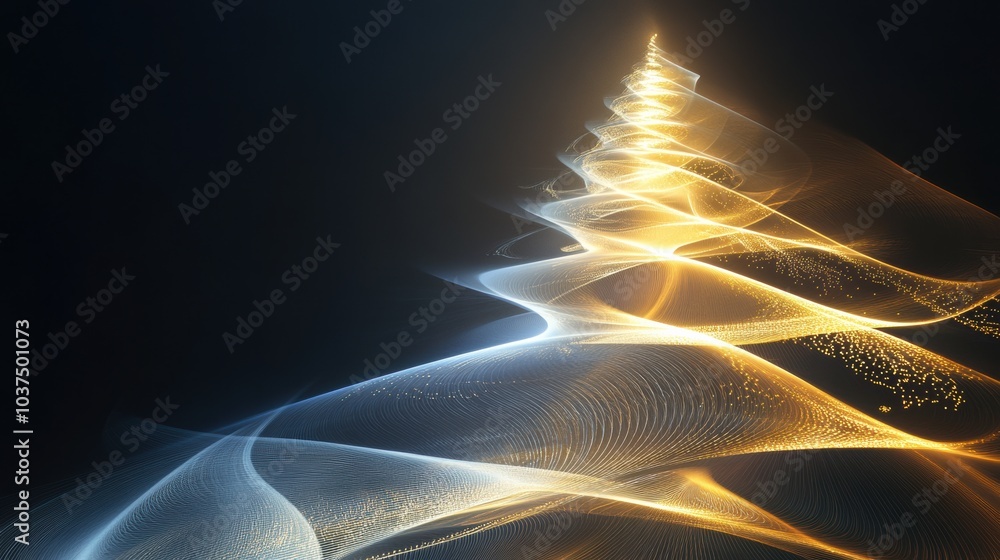 Leinwandbilder a stylized christmas tree emerges with glowing lights, creating mesmerizing patterns in a dark envir
