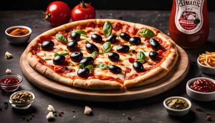 Delicious Pizza with Olives and Basil