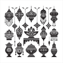 Decorative lamp icon silhouette on white background
